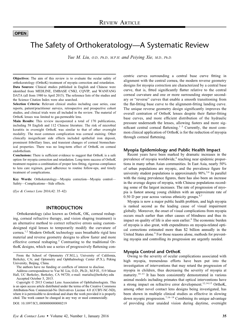 The Safety of Orthokeratology—A Systematic Review