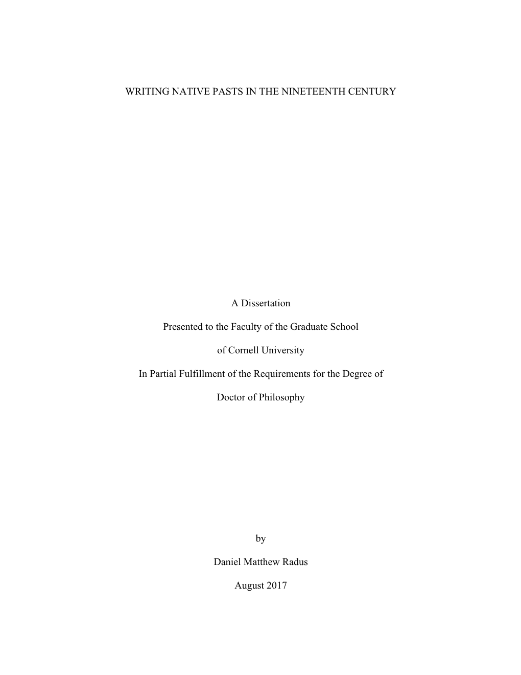 Writing Native Pasts in the Nineteenth Century A