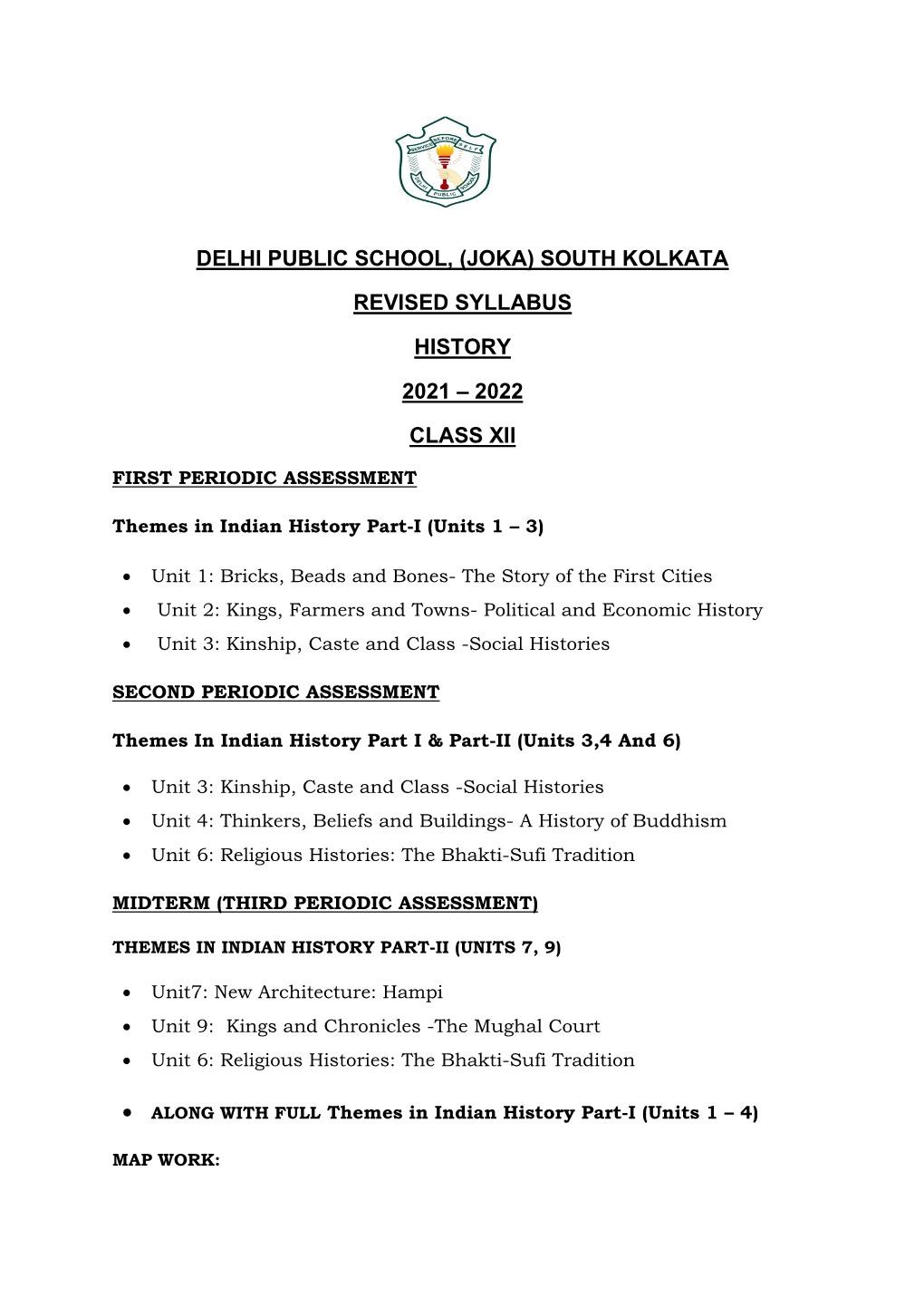 South Kolkata Revised Syllabus History 2021 – 2022 Class