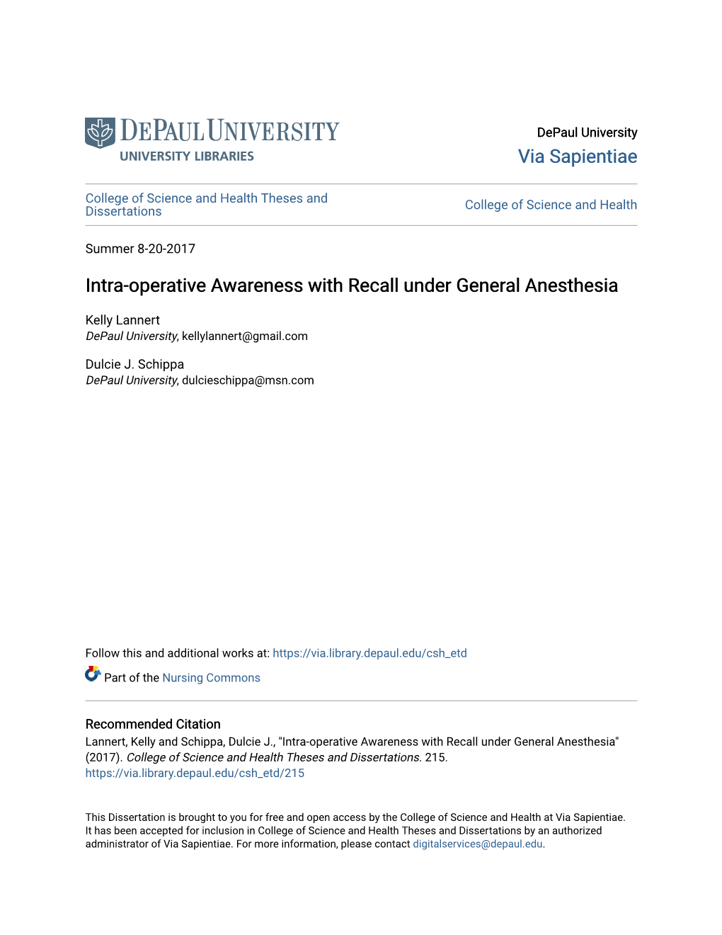 Intra-Operative Awareness with Recall Under General Anesthesia