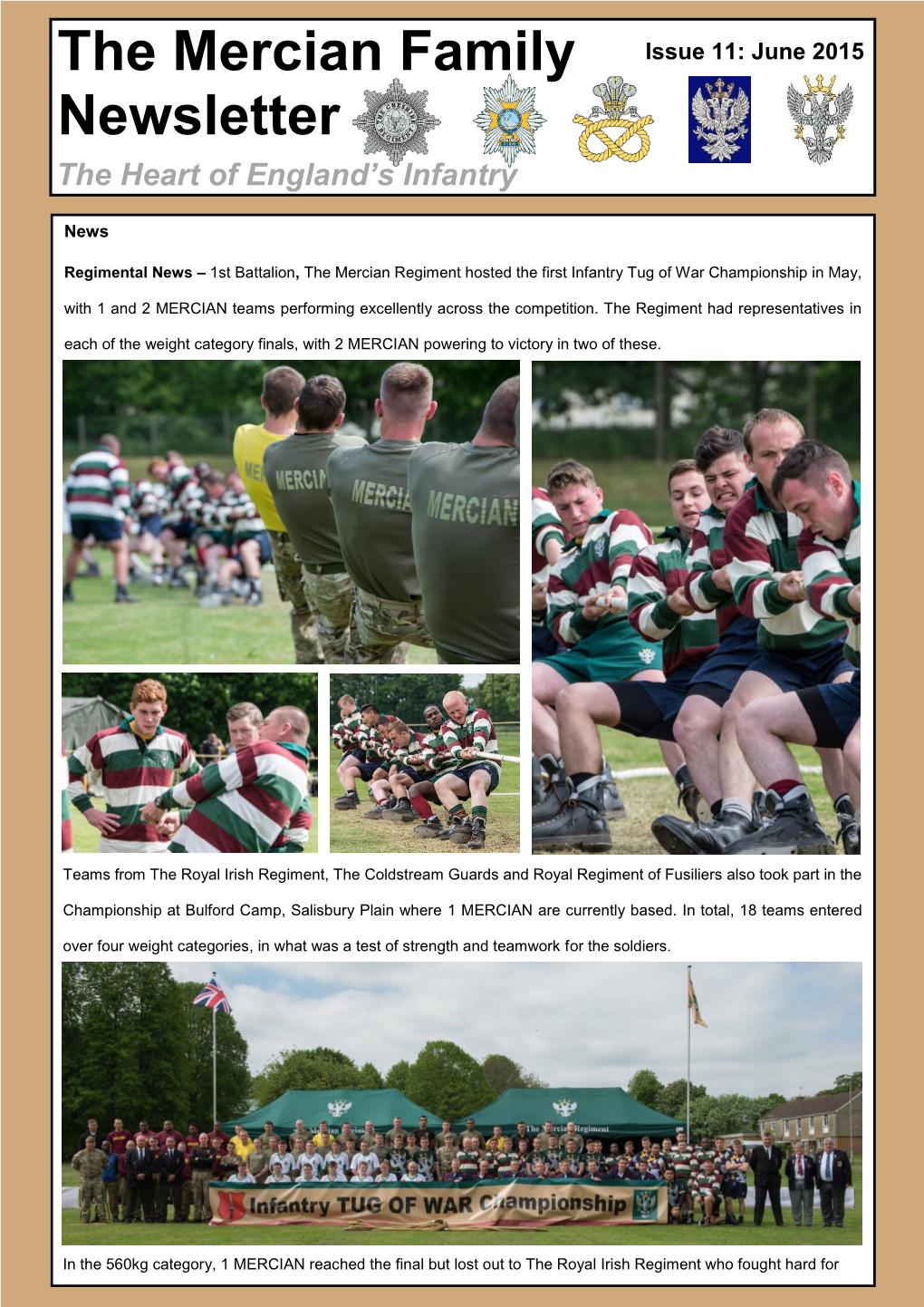 The Mercian Family Newsletter the Heart of England’S Infantry