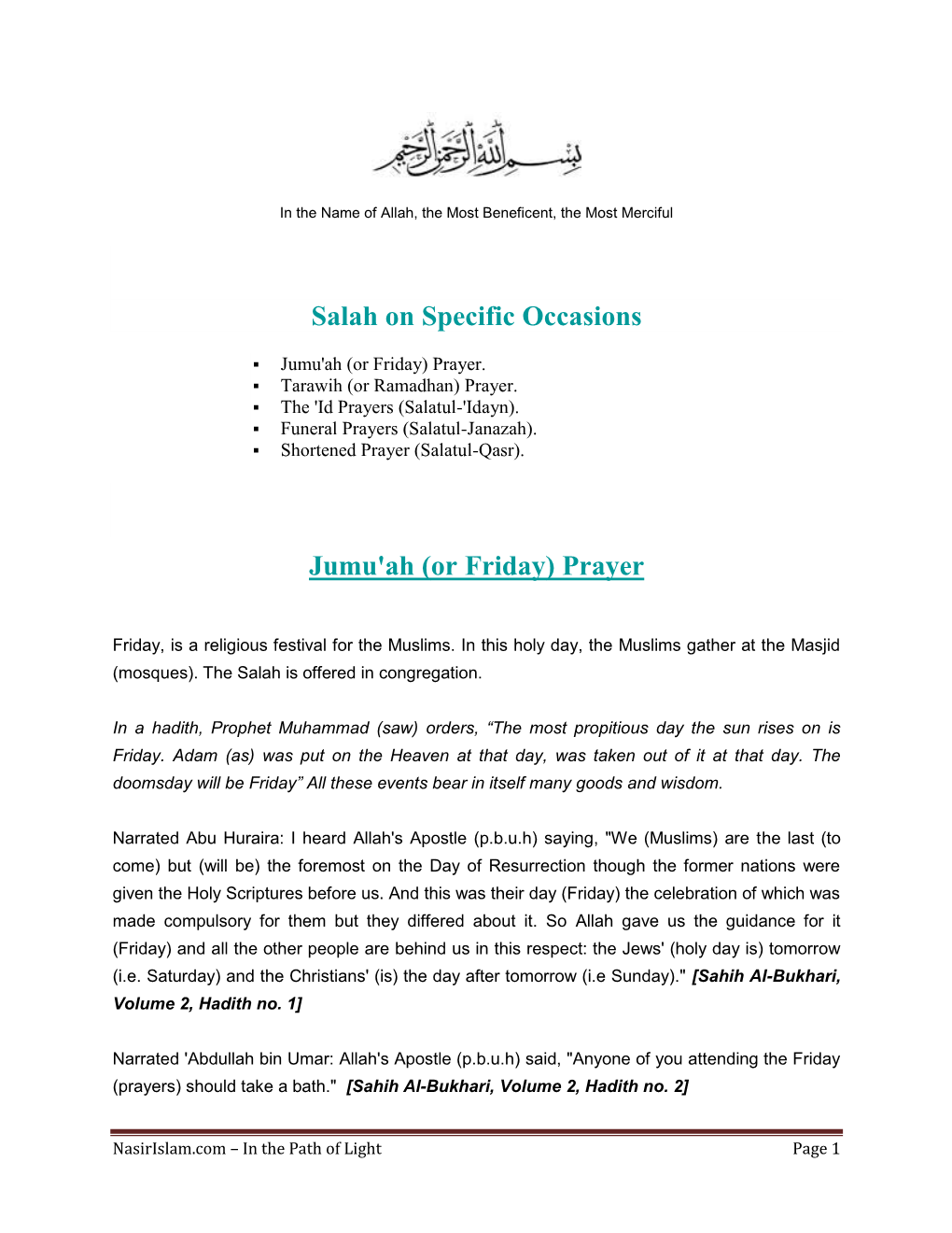 Salah on Specific Occasions Jumu'ah