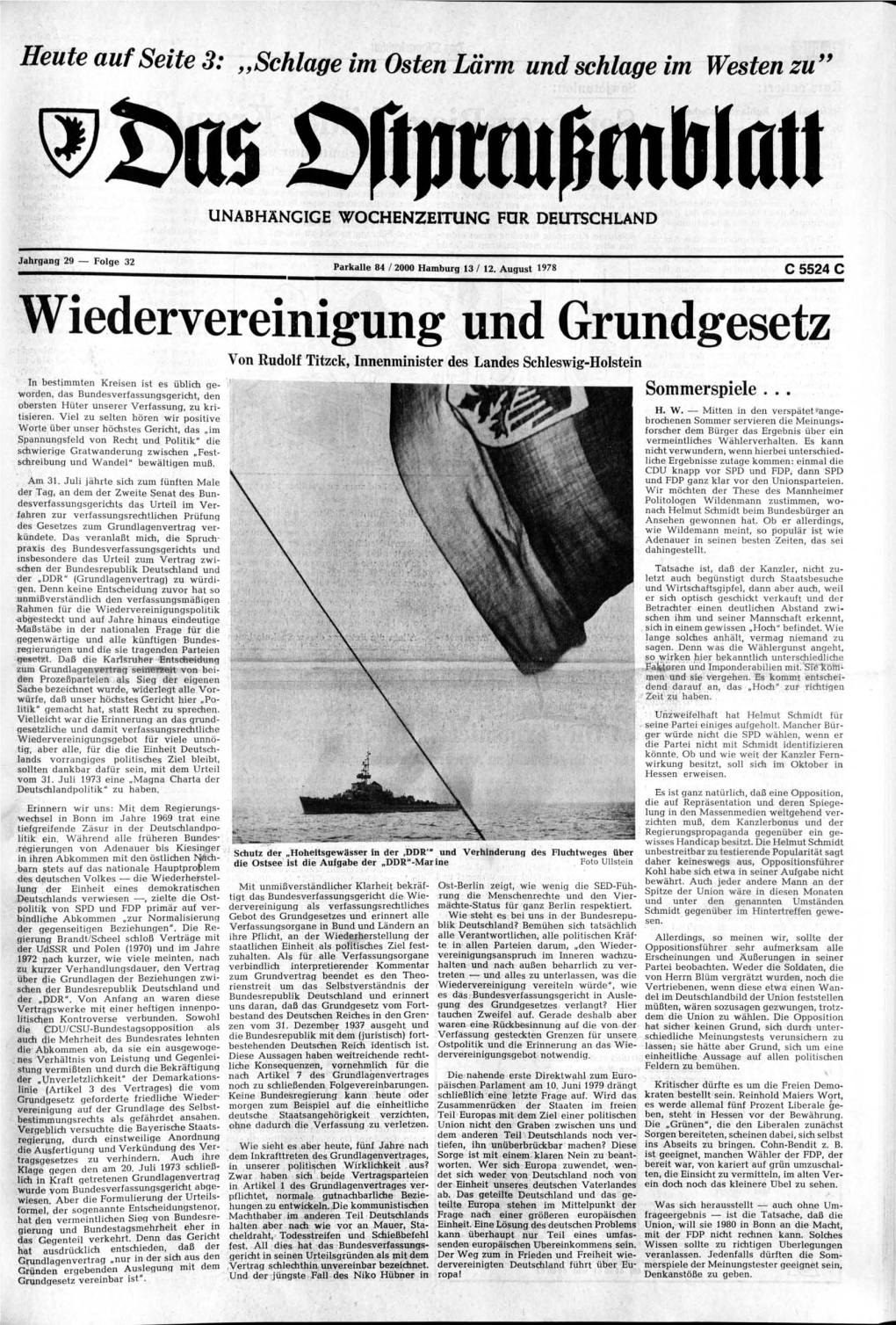 Wiedervereinigung Und Grundgesetz Von Rudolf Titzck, Innenminister Des Landes Schleswig-Holstein