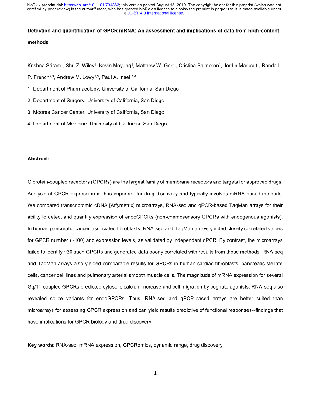 Detection and Quantification of GPCR Mrna: an Assessment and Implications of Data from High-Content Methods