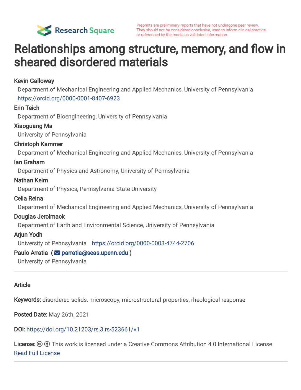 Relationships Among Structure, Memory, and Ow in Sheared