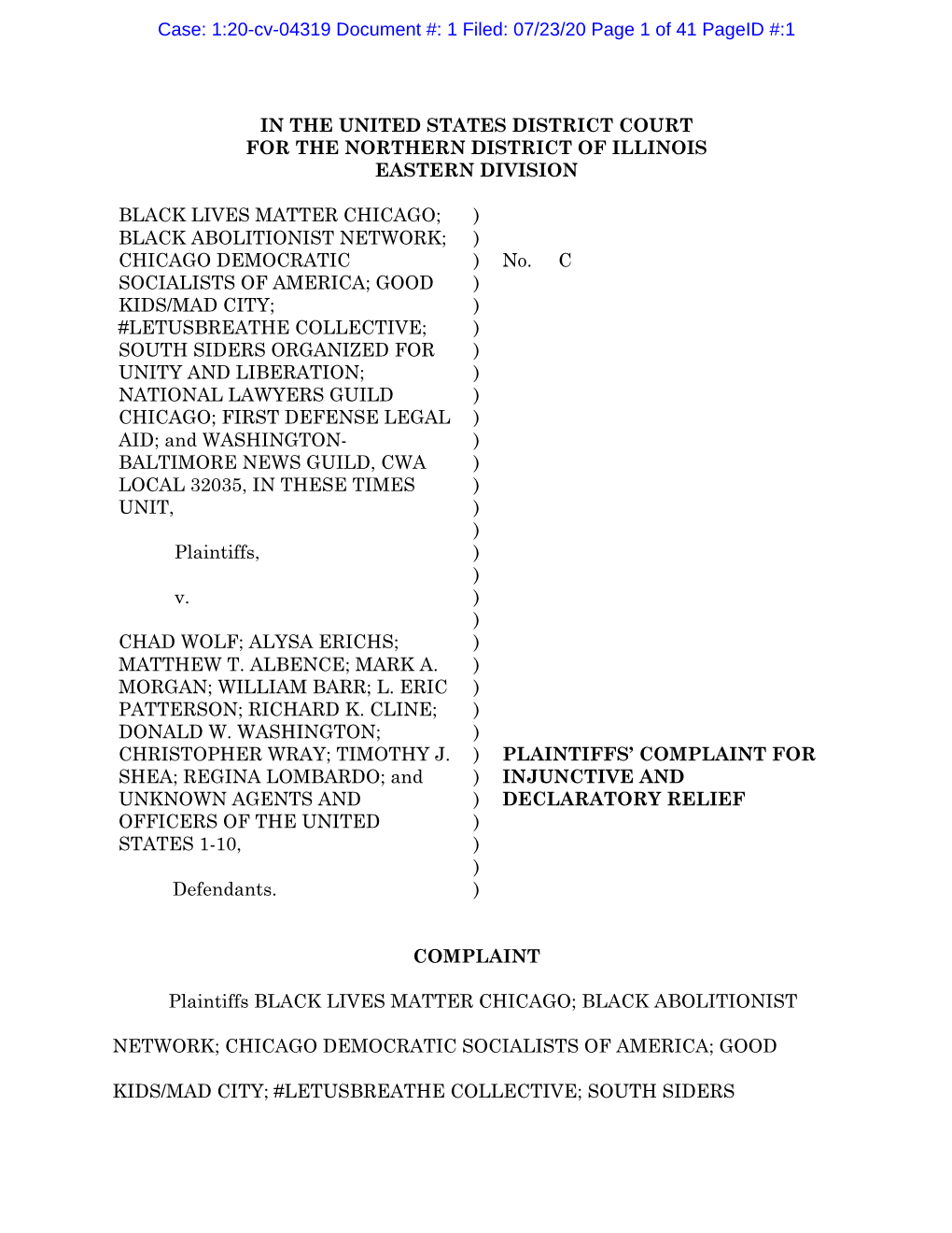 Black Lives Matter Chicago V. Wolf for FILING