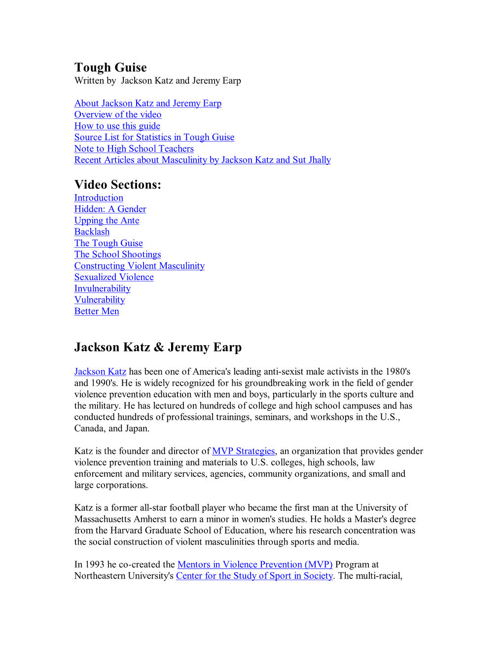Tough Guise Video Sections: Jackson Katz & Jeremy Earp