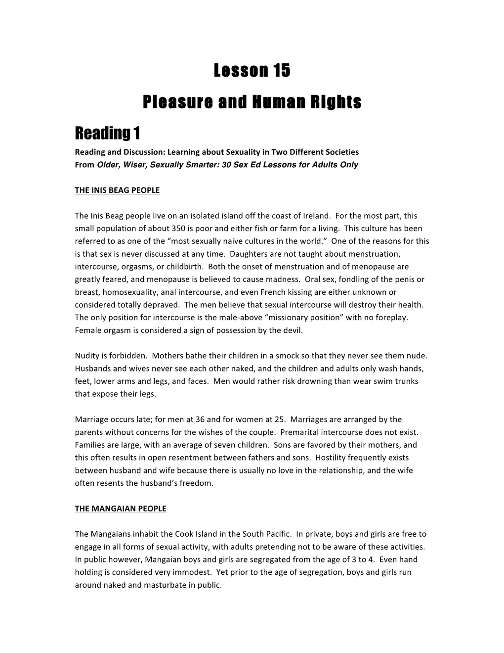 Lesson 15 Pleasure and Human Rights Reading 1