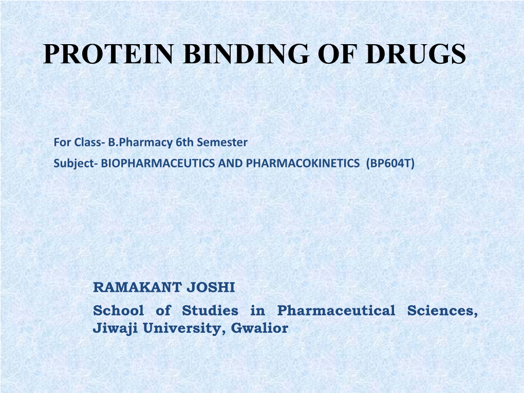 Protein Binding of Drugs