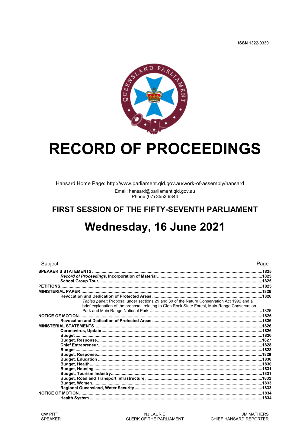 Record of Proceedings