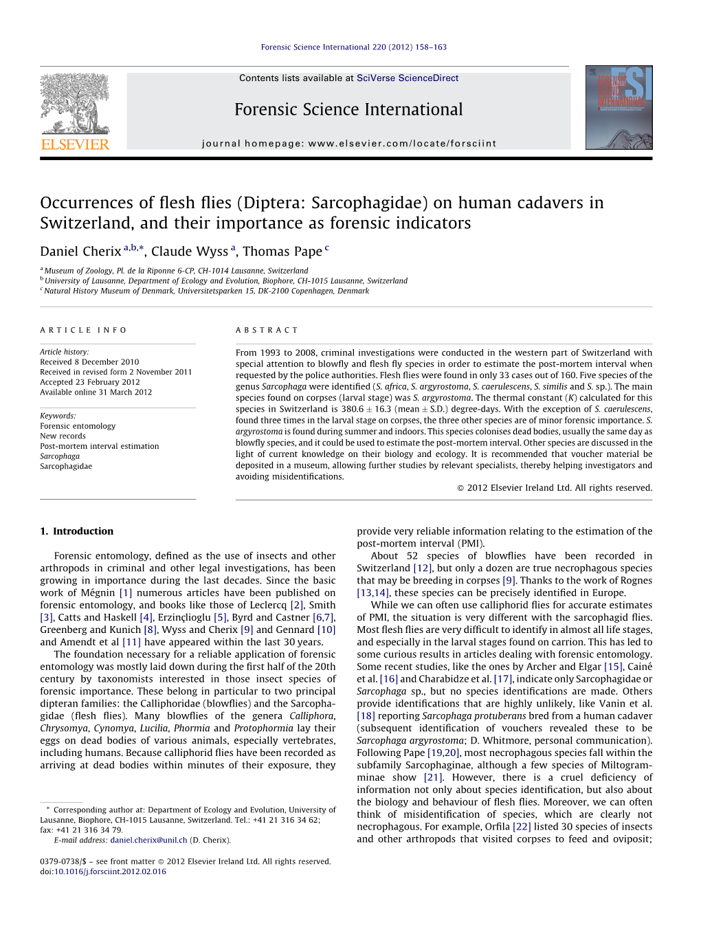 Occurrences of Flesh Flies (Diptera: Sarcophagidae)