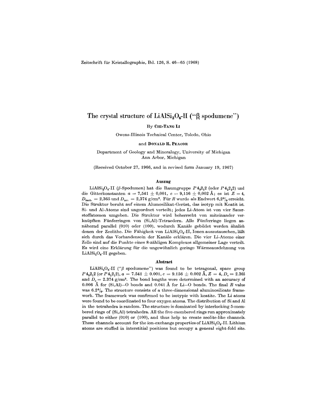 The Crystal Structure of Liaisi206-II ("~ Spodumene")