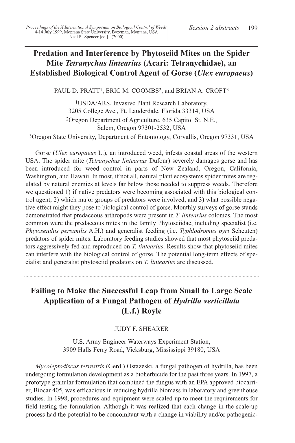 Session 2 Abstracts: Failure in Biological Control of Weeds