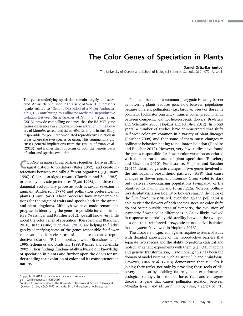 The Color Genes of Speciation in Plants