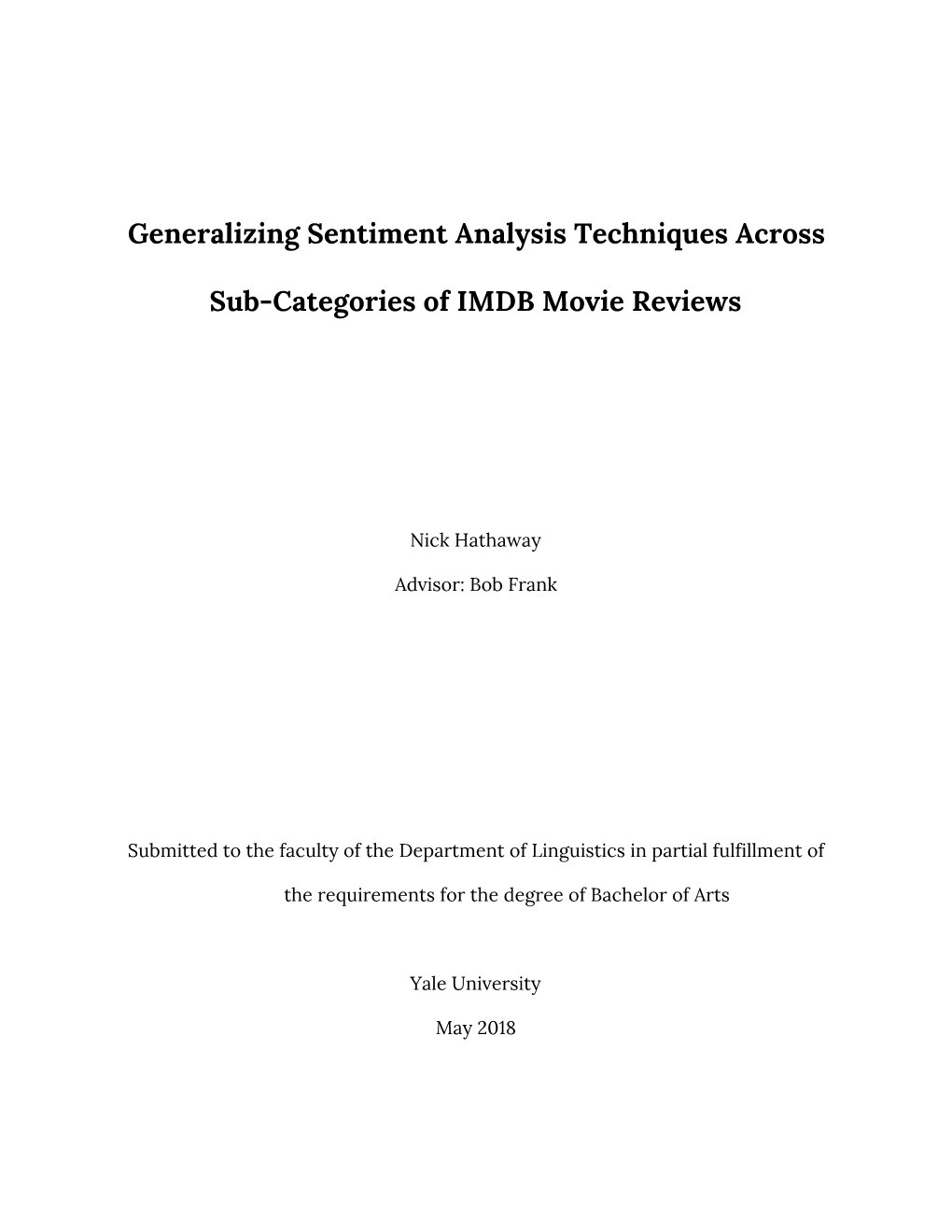 Generalizing Sentiment Analysis Techniques Across Sub-Categories of IMDB Movie Reviews