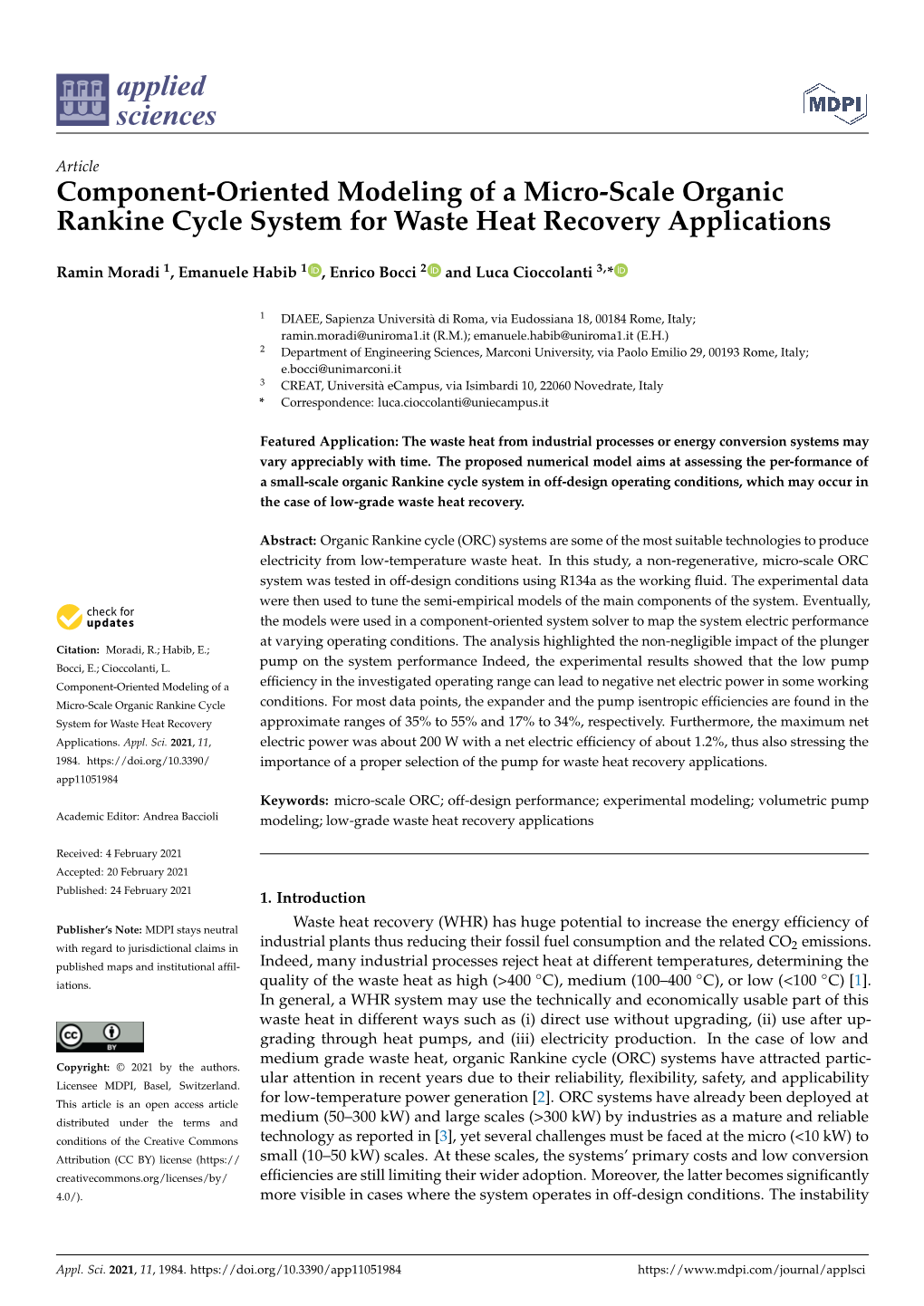 Component-Oriented Modeling of a Micro-Scale Organic Rankine Cycle System for Waste Heat Recovery Applications