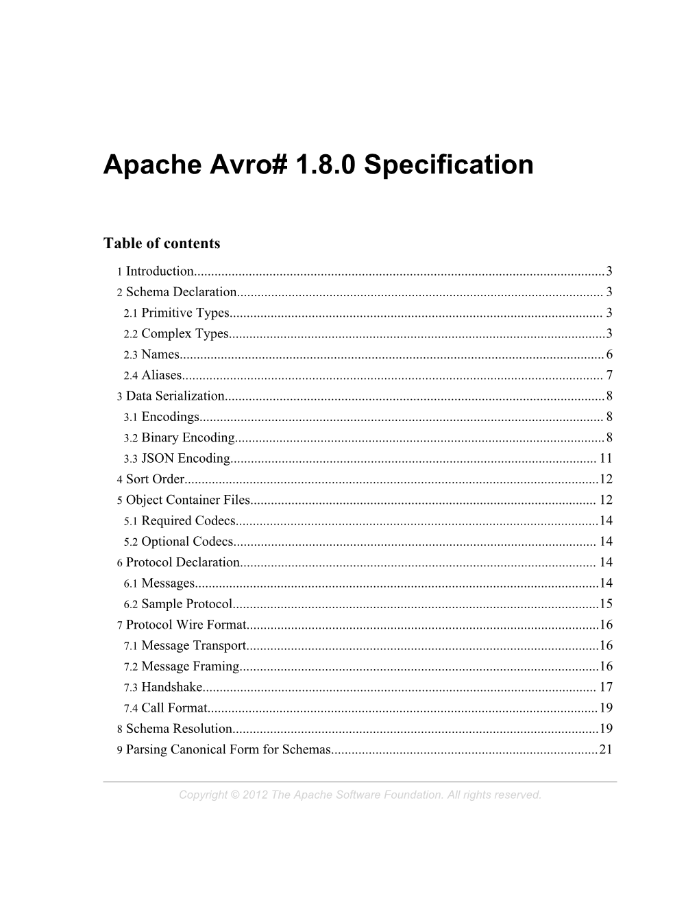 Apache Avro# 1.8.0 Specification
