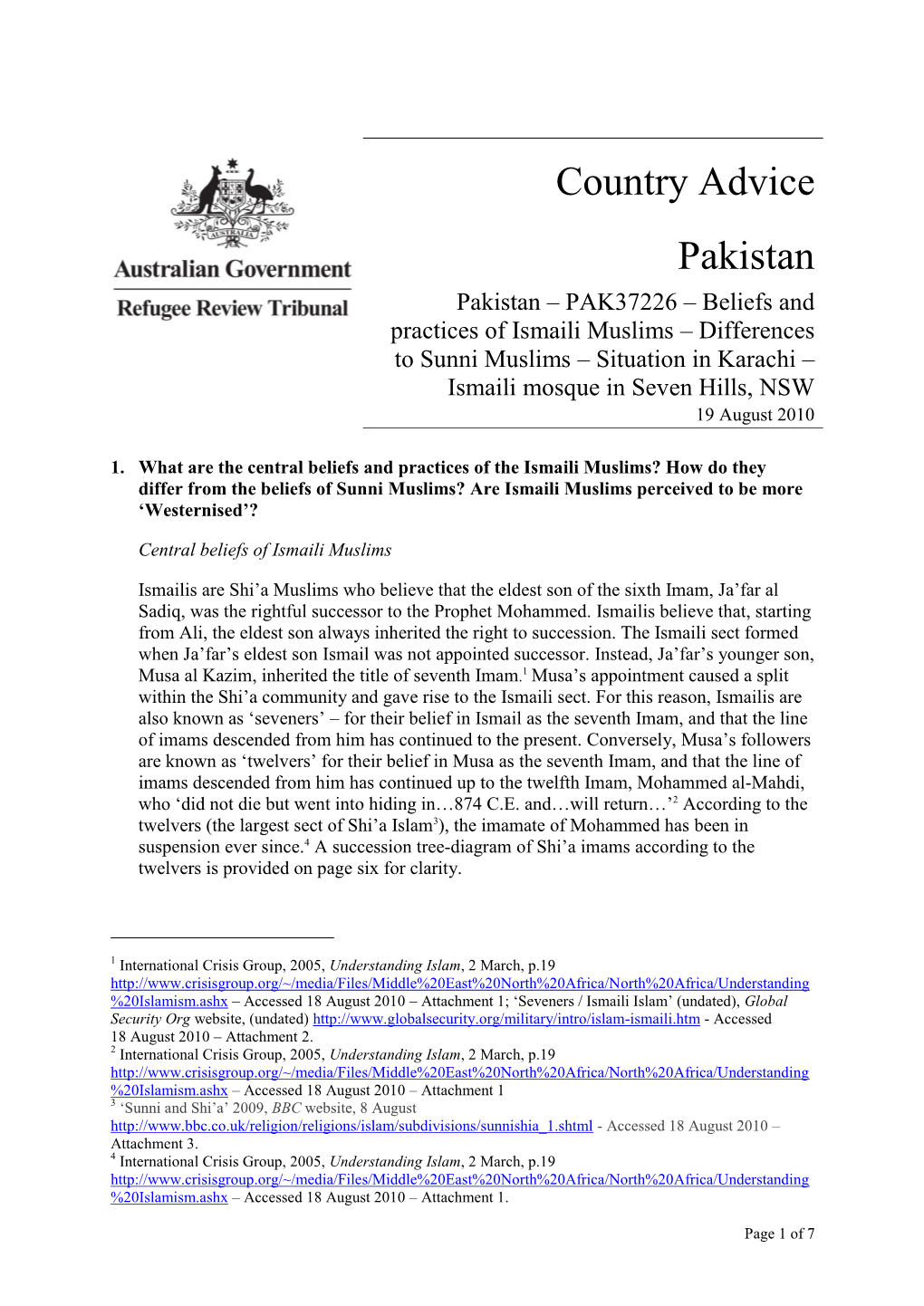 Country Advice Pakistan Pakistan – PAK37226 – Beliefs And