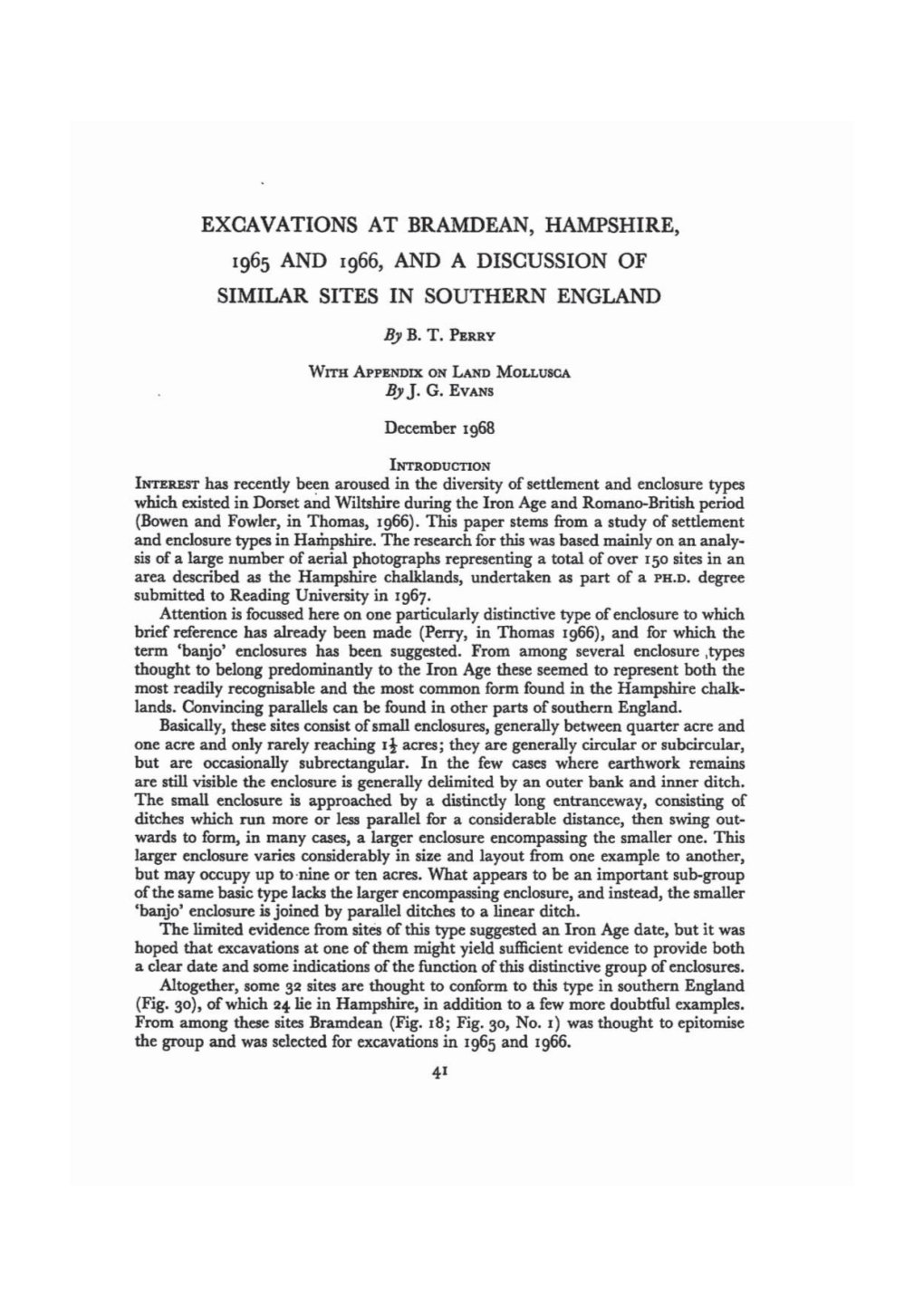 Excavations at Bramdean, Hampshire, 1965 and 1966, and a Discussion of Similar Sites in Southern England