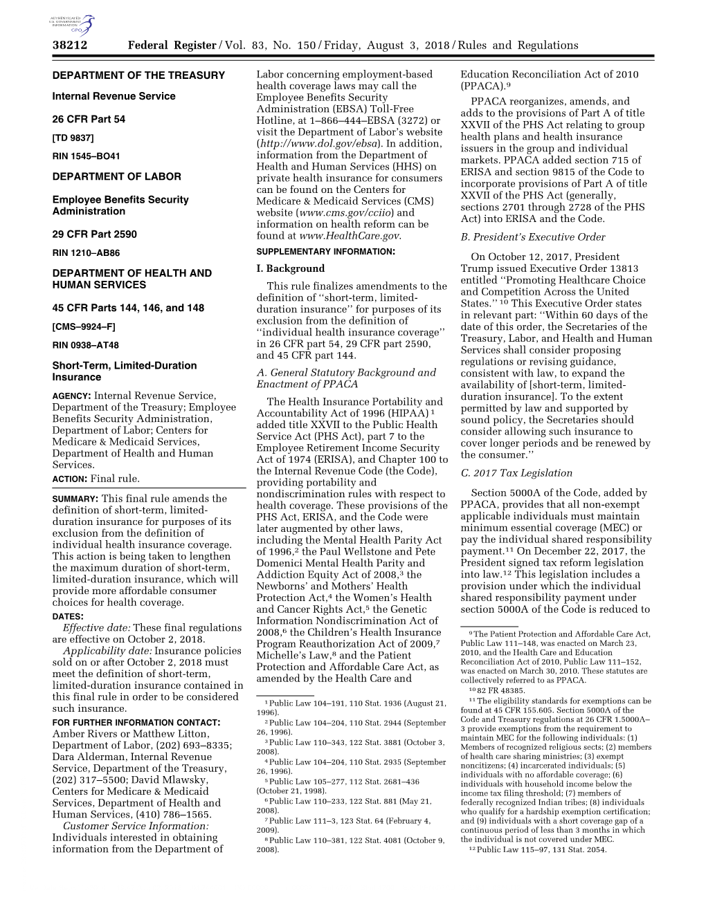 Federal Register/Vol. 83, No. 150/Friday, August 3, 2018/Rules and Regulations