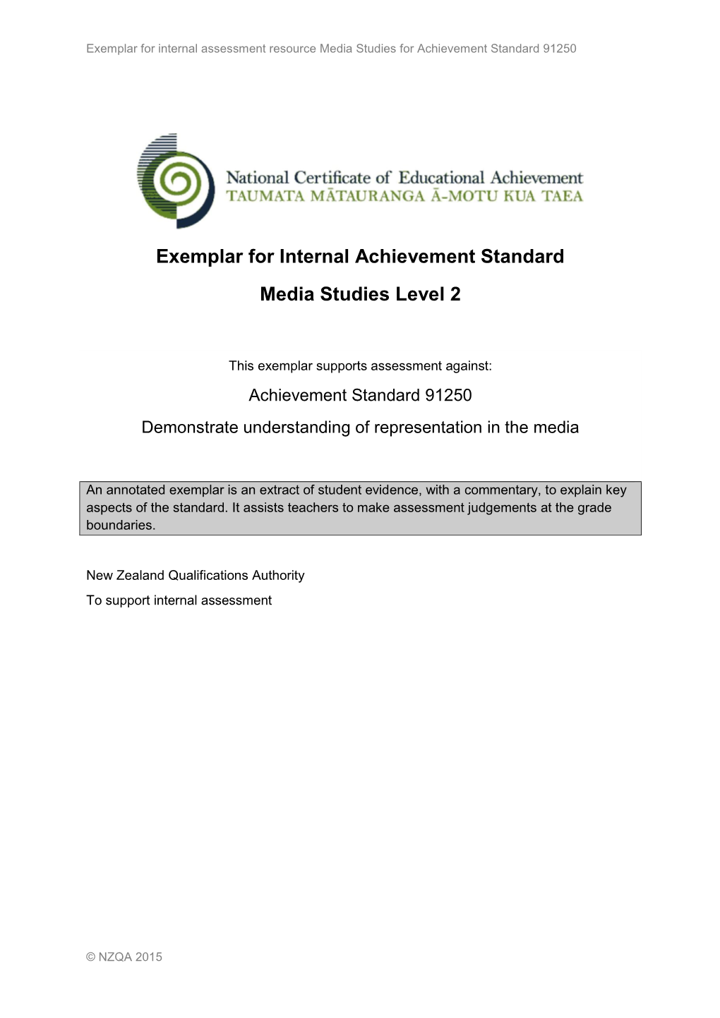 Exemplar for Internal Achievement Standard Media Studies Level 2