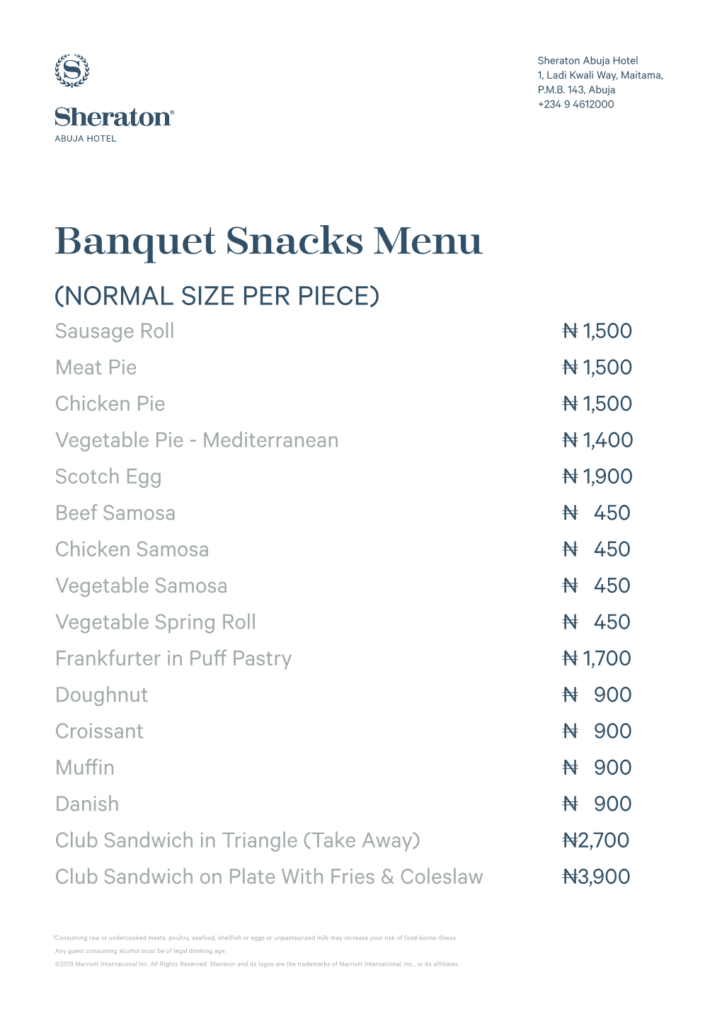 Banquet Snacks Menu