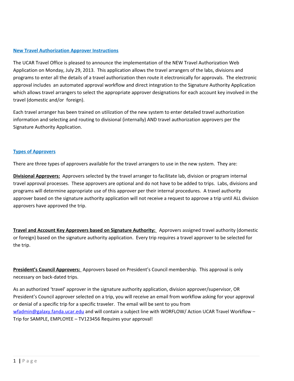 New Travel Authorization Approver Instructions