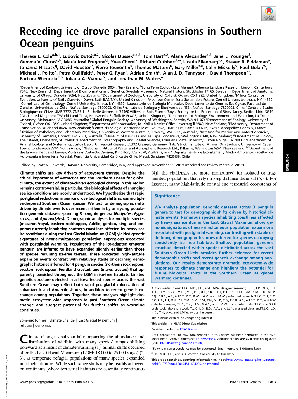 Receding Ice Drove Parallel Expansions in Southern Ocean Penguins