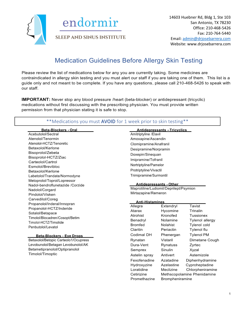 Medication Guidelines Before Allergy Skin Testing