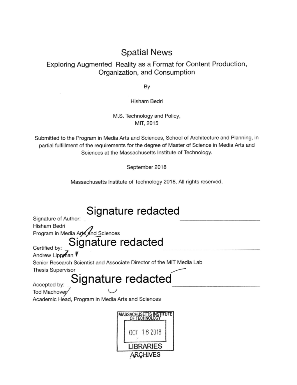 Signature Redacted Hisham Bedri Program in Media and Sciences