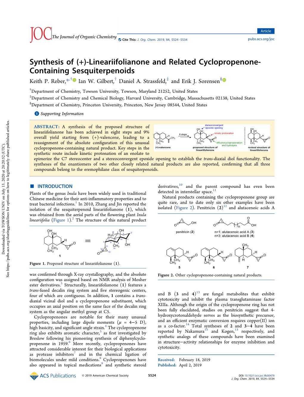 Synthesis of (+)-Lineariifolianone and Related Cyclopropenone- Containing Sesquiterpenoids Keith P