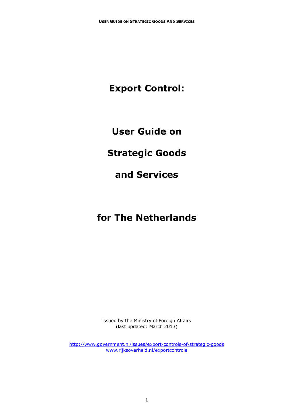 User Guide on Strategic Goods and Services for the Netherlands