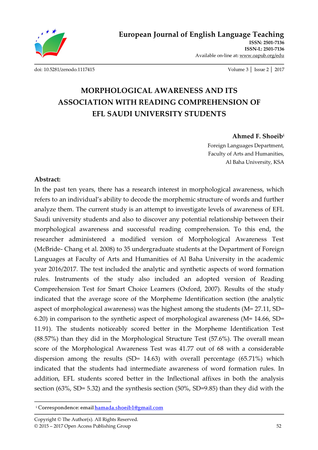 European Journal of English Language Teaching