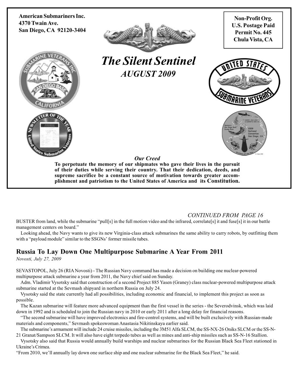 The Silent Sentinel August 2009 Page 1 American Submariners Inc