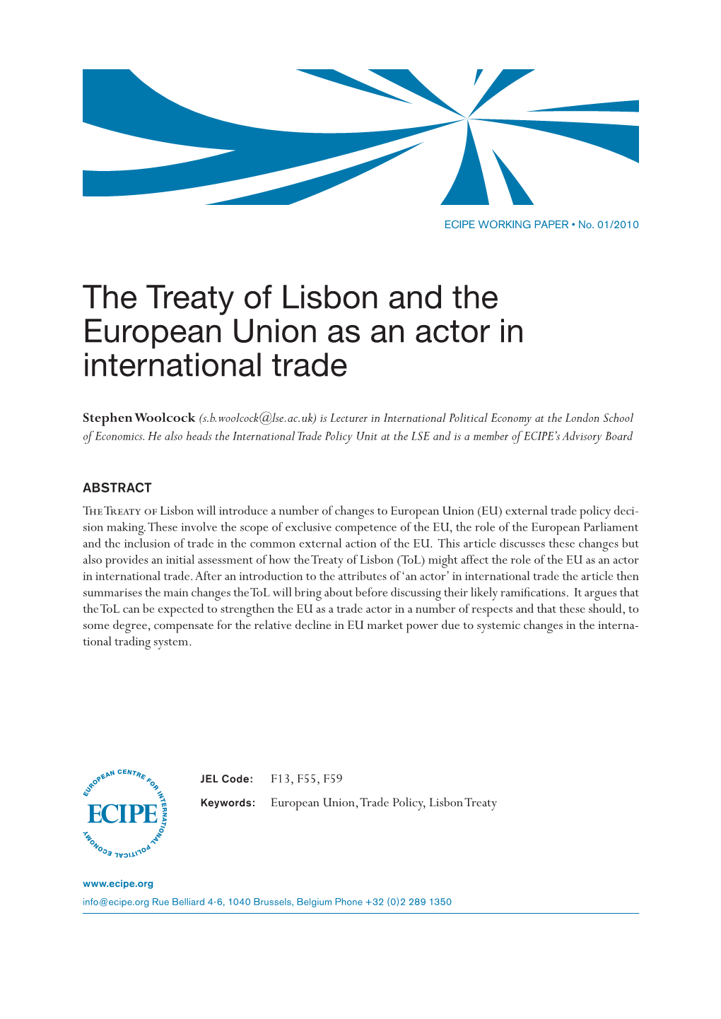 The Treaty of Lisbon and the European Union As an Actor in International Trade