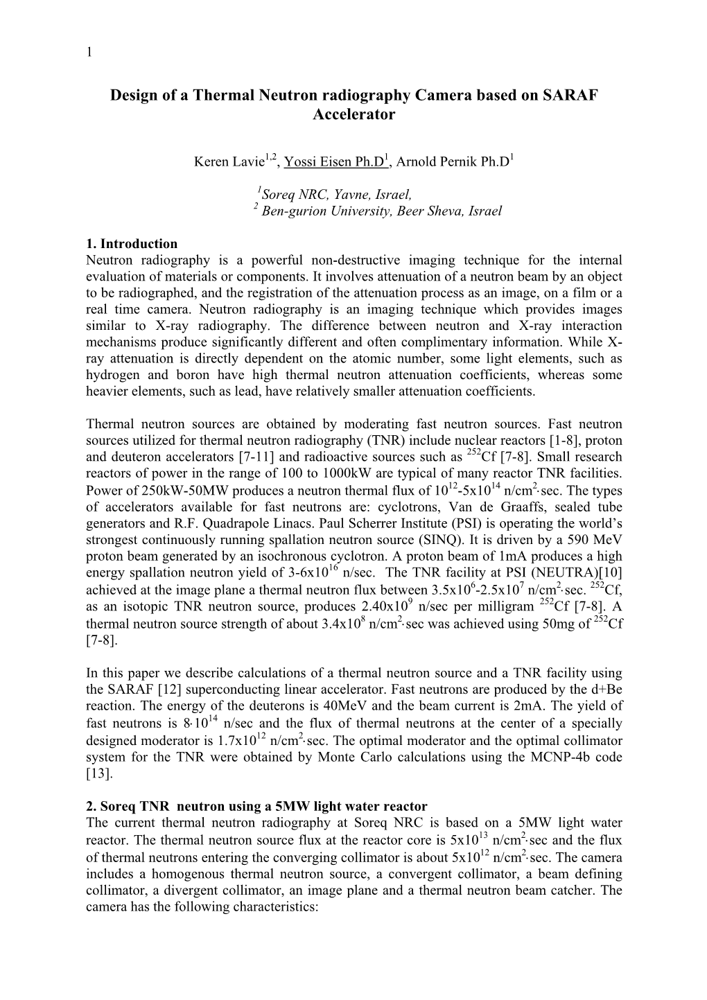 Design of a Thermal Neutron Radiography Camera Based on SARAF Accelerator