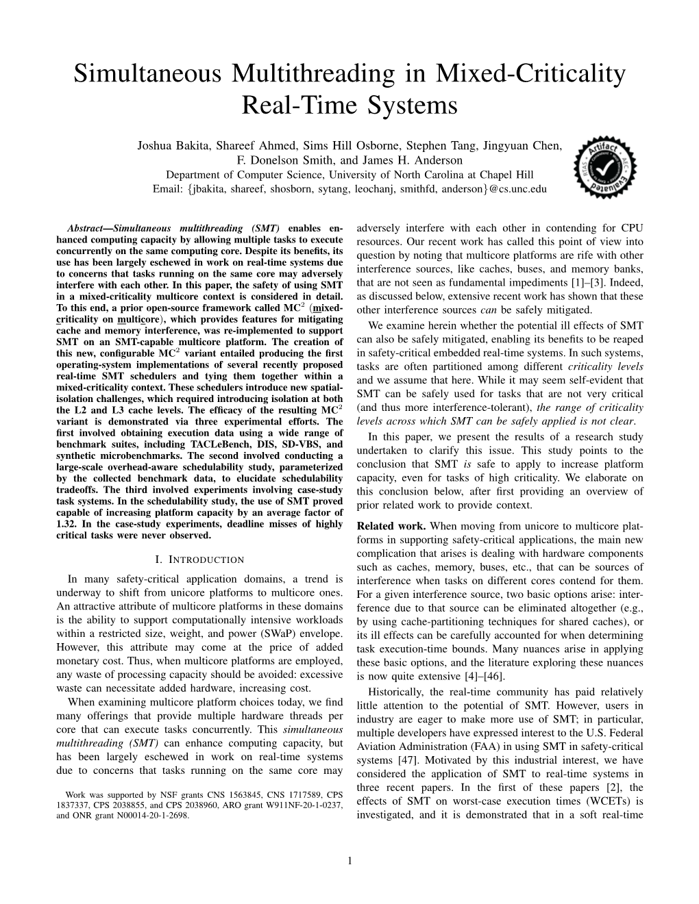 Simultaneous Multithreading in Mixed-Criticality Real-Time Systems