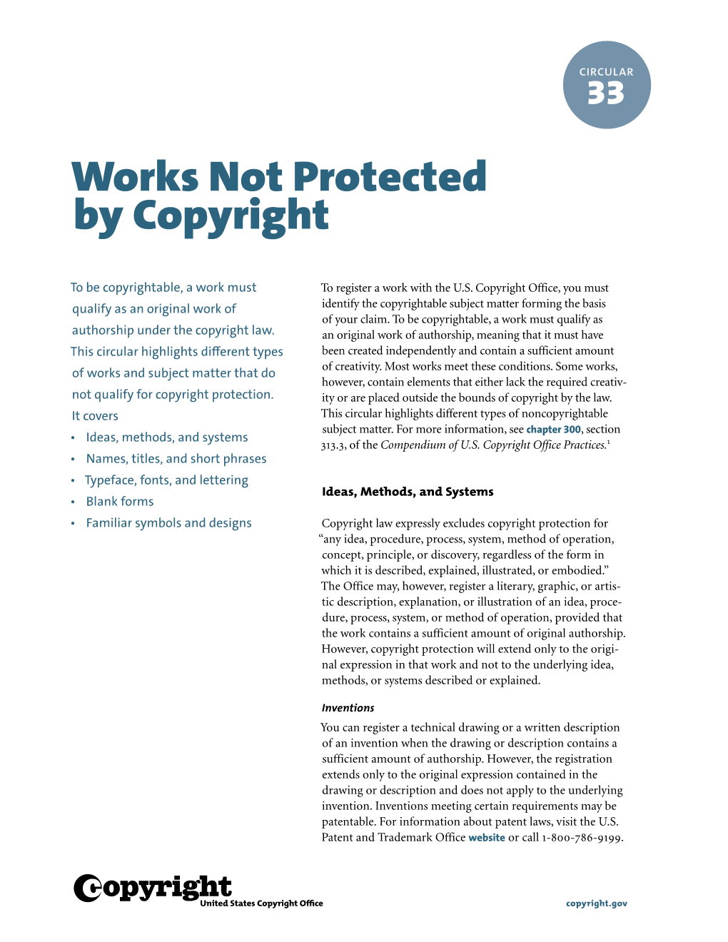 Circular 33 Works Not Protected by Copyright