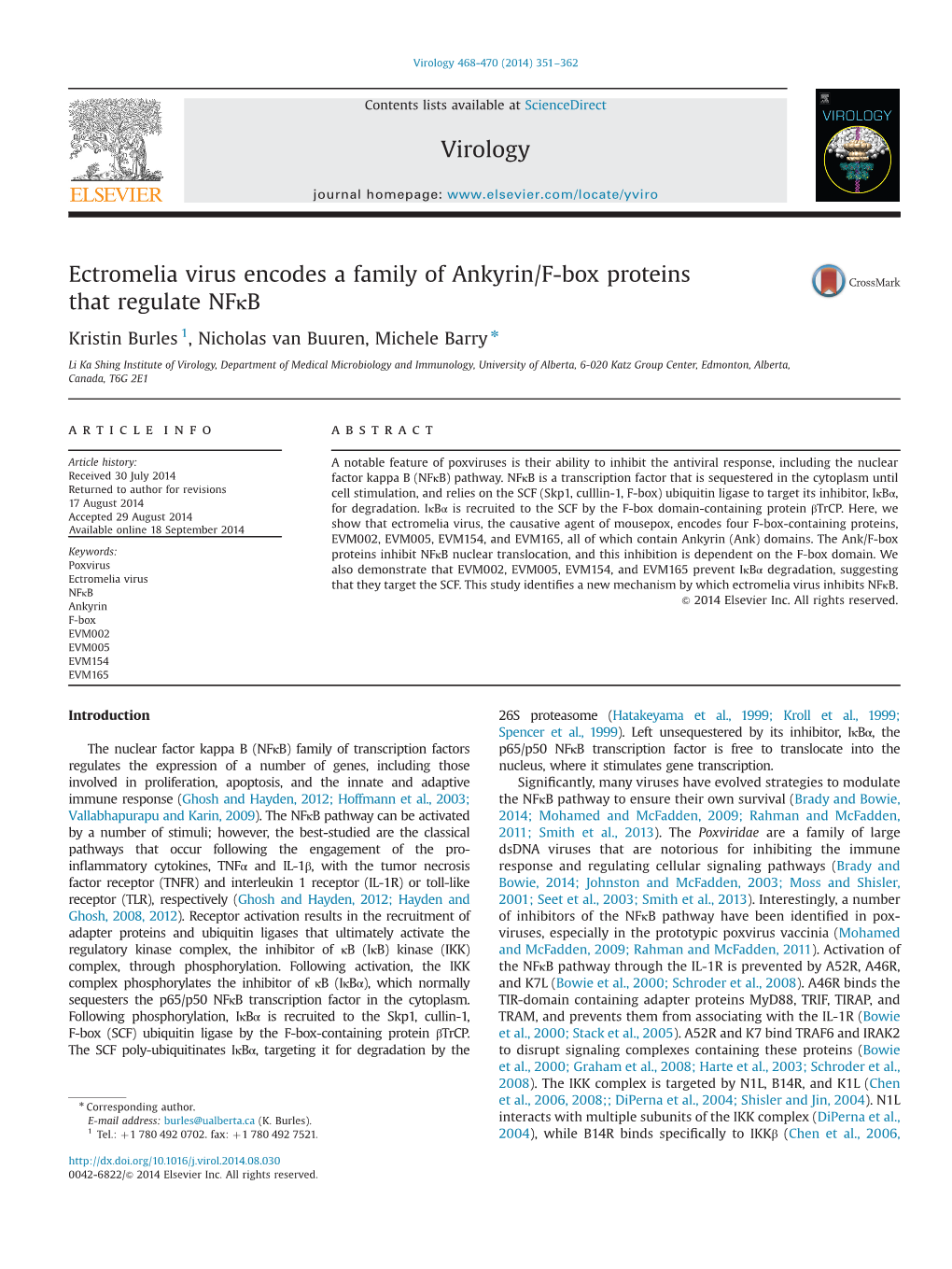 Ectromelia Virus Encodes a Family of Ankyrin/F-Box Proteins That Regulate Nfκb