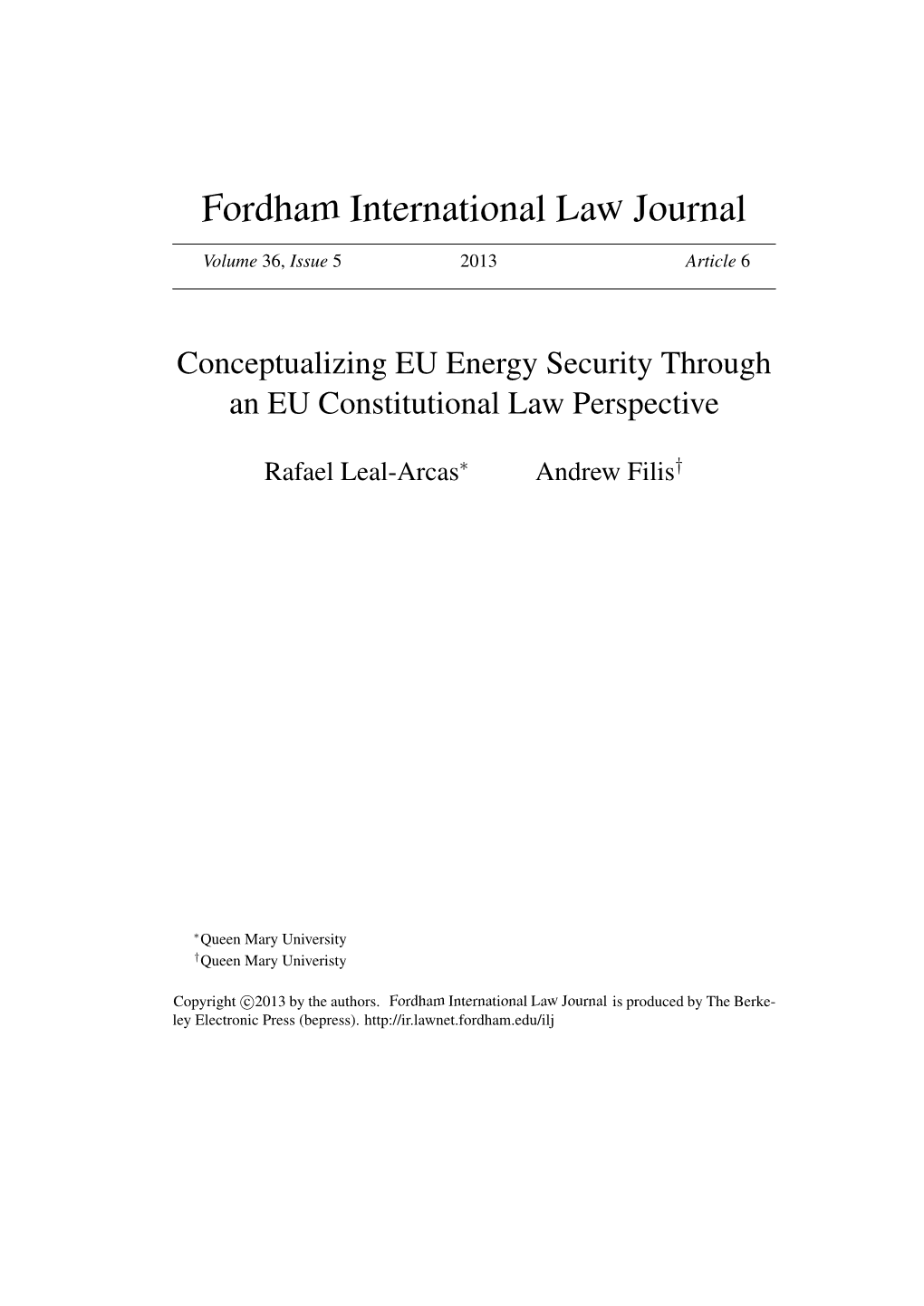 Conceptualizing EU Energy Security Through an EU Constitutional Law Perspective