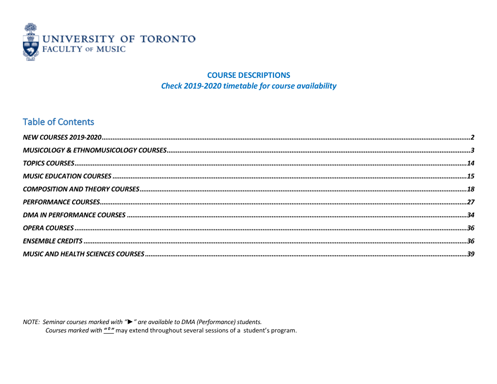 Table of Contents NEW COURSES 2019-2020