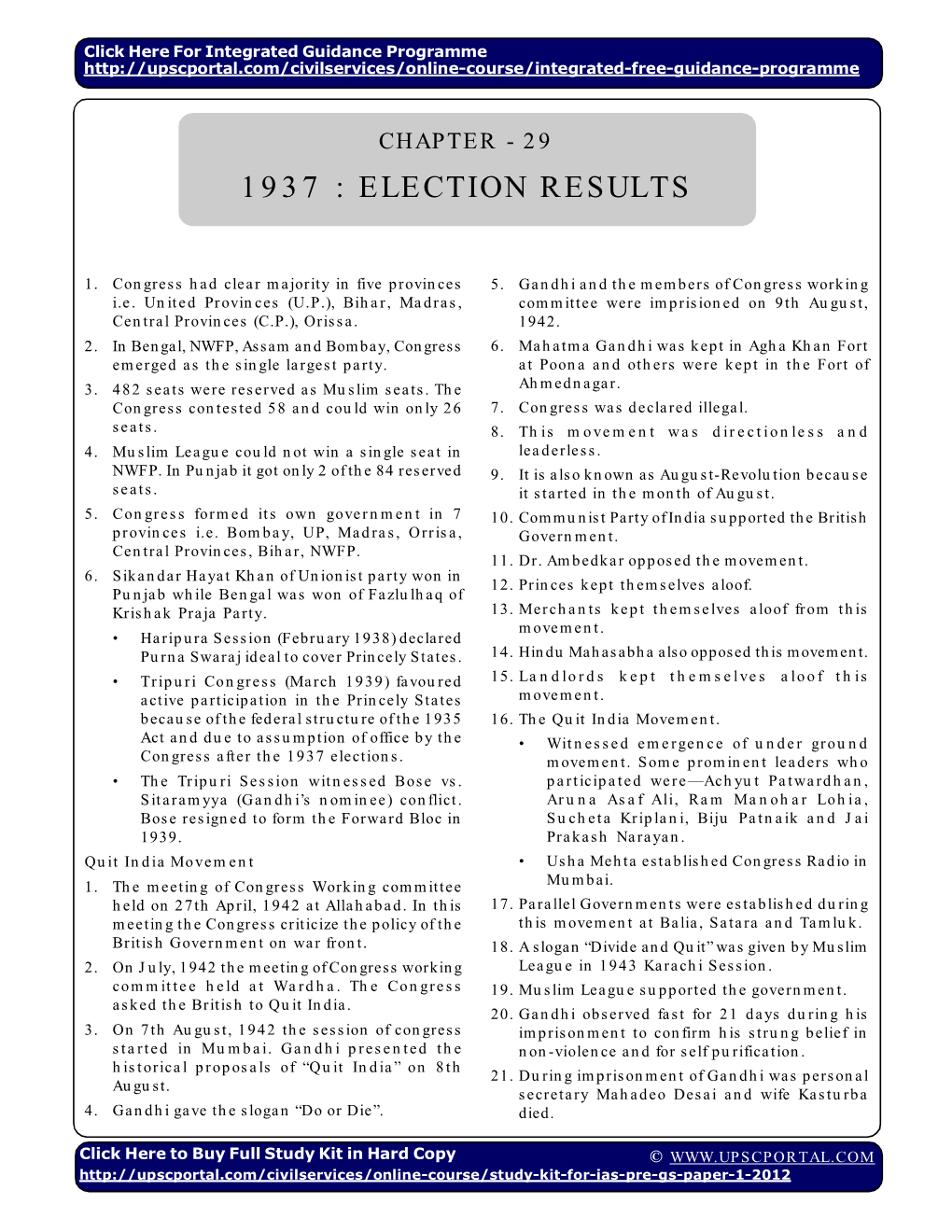 Chapter - 29 1937 : Election Results