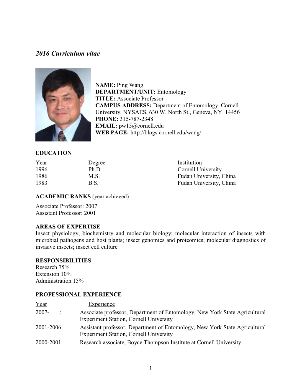 2016 Curriculum Vitae