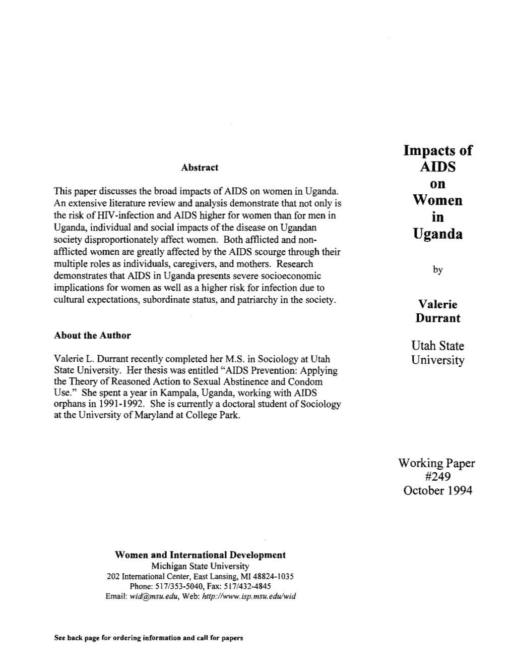 Impacts of AIDS on Women Uganda