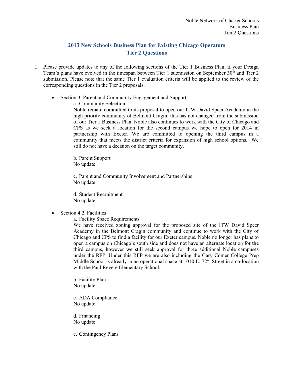 2013 New Schools Business Plan for Existing Chicago Operators Tier 2 Questions