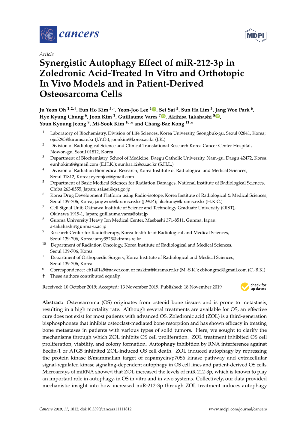 Synergistic Autophagy Effect of Mir-212-3P in Zoledronic Acid