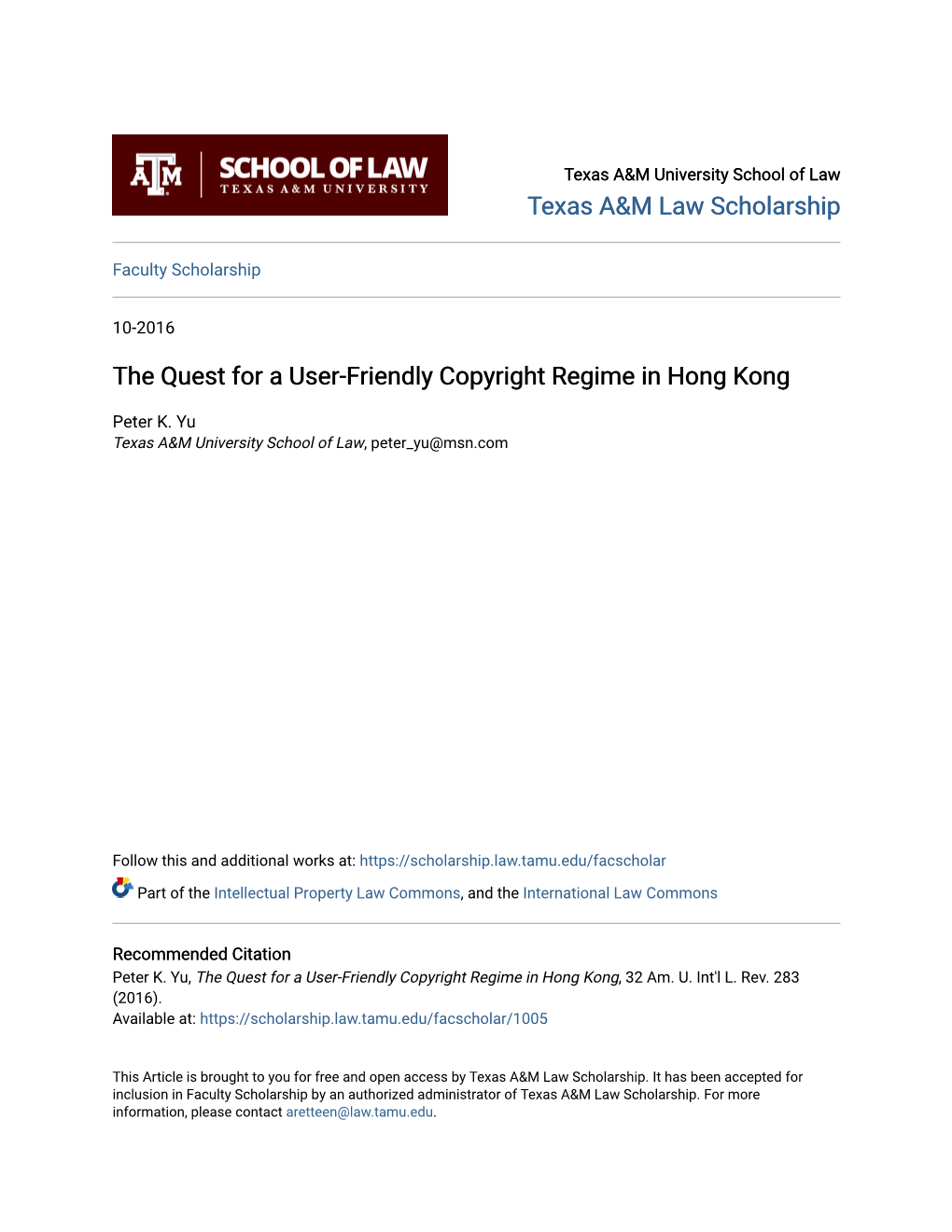 The Quest for a User-Friendly Copyright Regime in Hong Kong