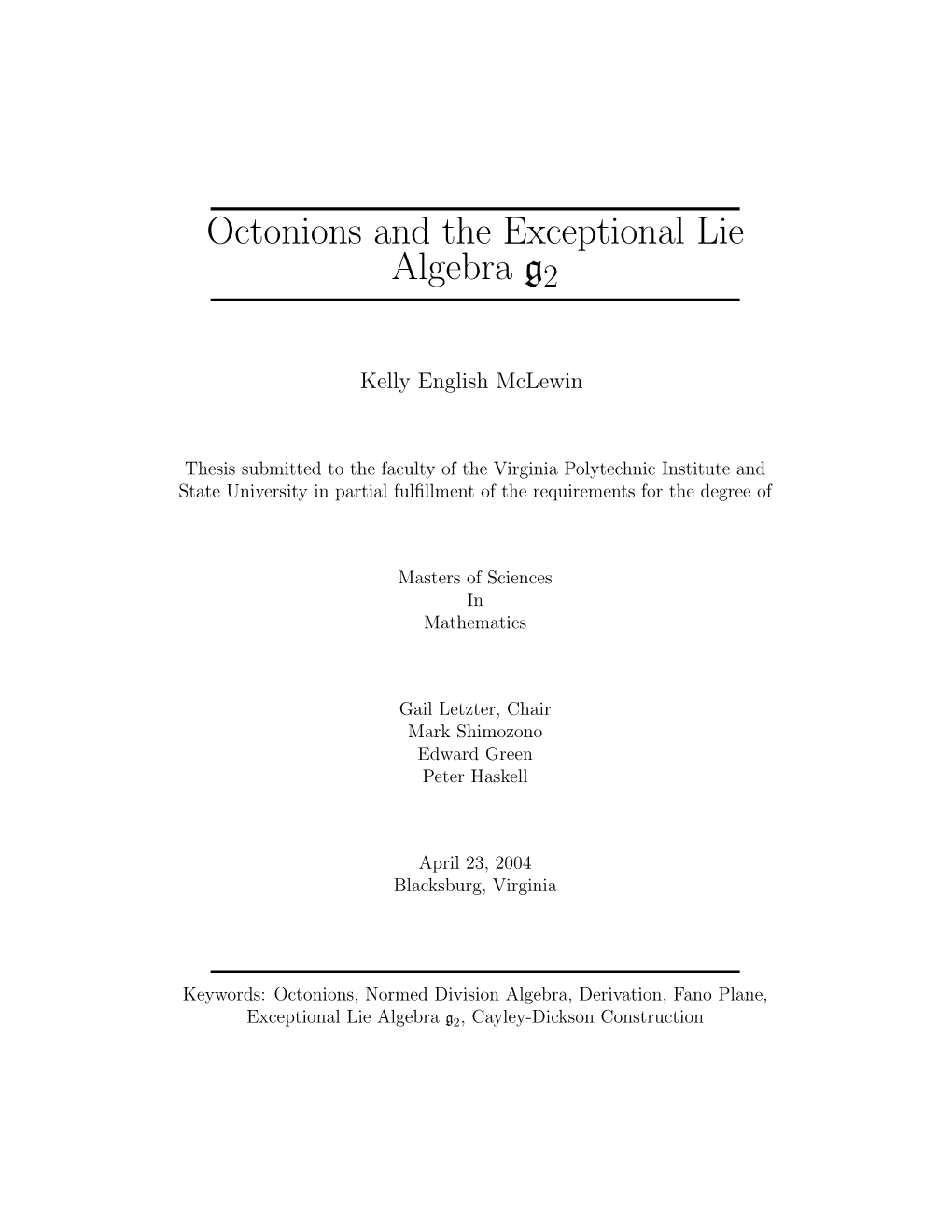 Octonions and the Exceptional Lie Algebra G2