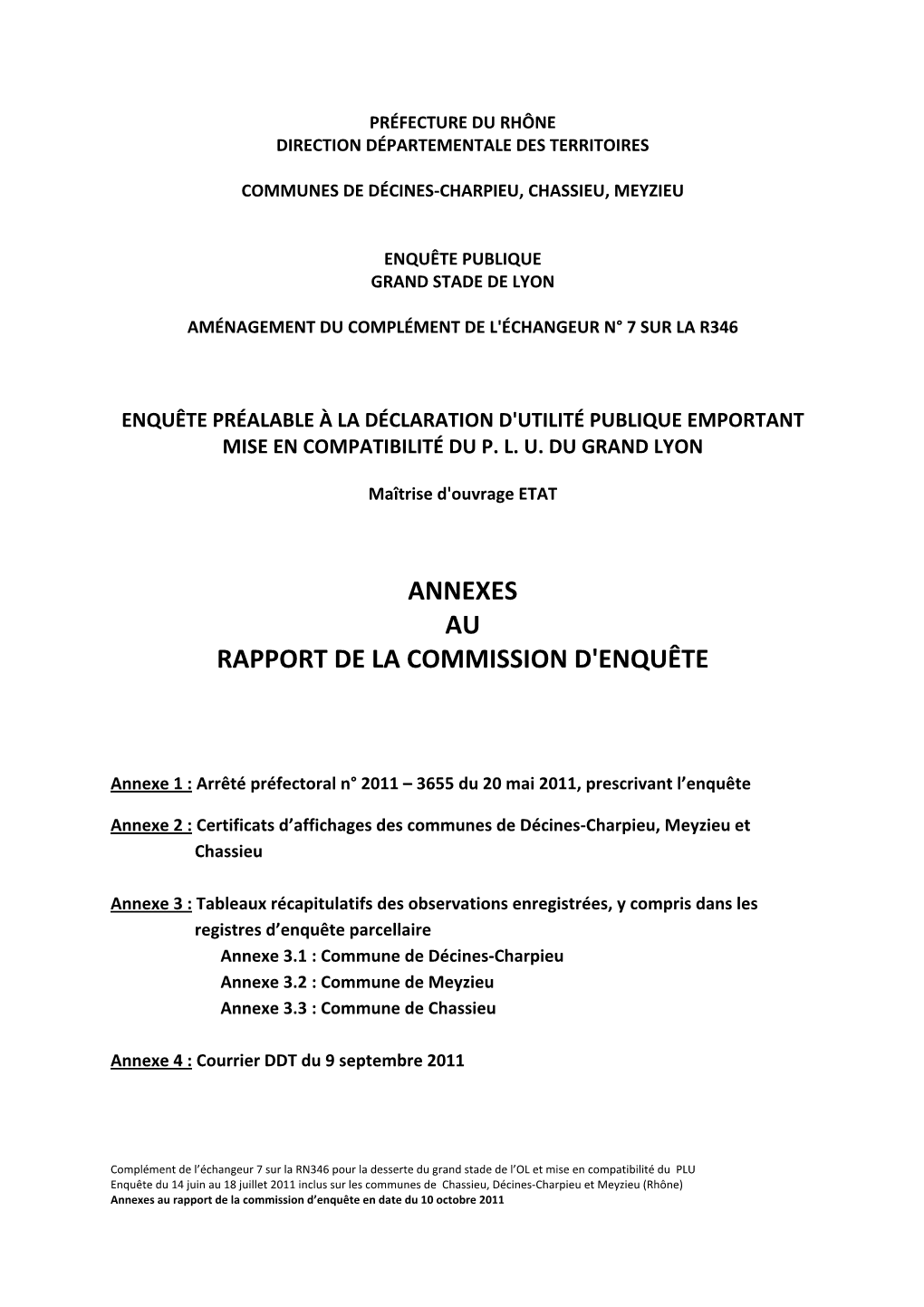 Annexes Au Rapport De La Commission D'enquête