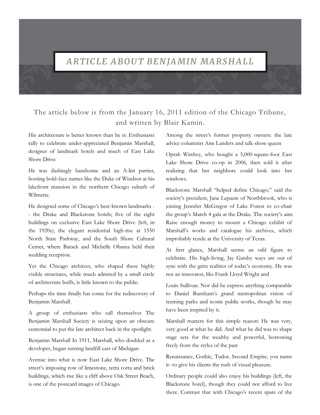 Article About Benjamin Marshall